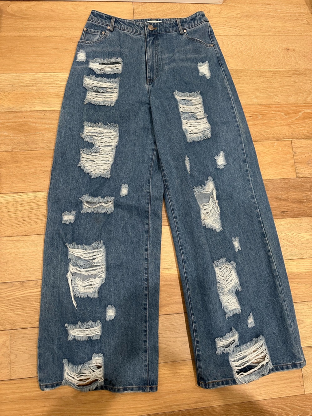 MARKGONG Distressed Relaxed Wide Leg Blue Denim Jeans Size 40